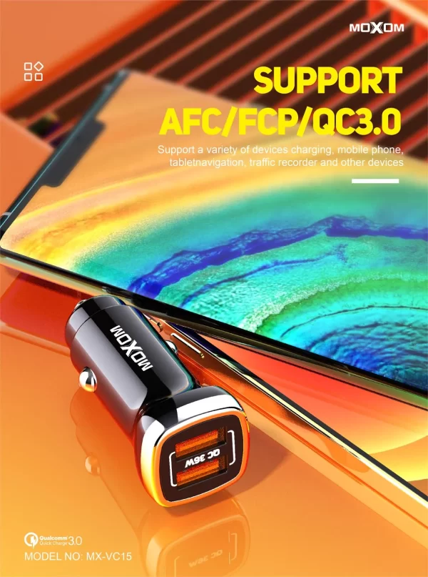 ⁦شاحن سيارة 36W بمنفذين يدعم الشحن السريع MX-VC15⁩ - الصورة ⁦3⁩