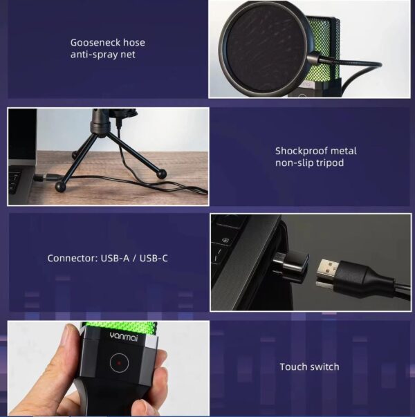 ⁦ميكروفون USB سلكي Yanmai X1R RGB⁩ - الصورة ⁦4⁩