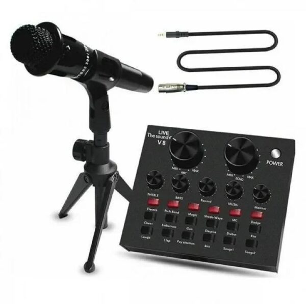 طقم ميكروفون التسجيل E300 مع بطاقة صوت V8 أبو شنطة
