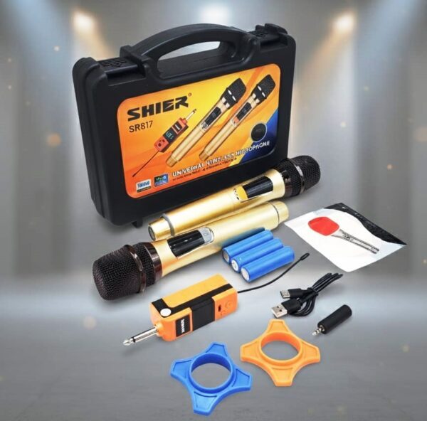 ميكروفون مزدوج لاسلكي FM محمول باليد مع شنطة SHIER-SR817
