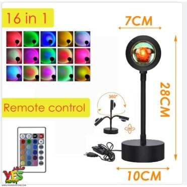 25ec7fdb65fedca2f0cc784acff22e70 مصباح غروب الشمس بـ16 لون متعدد الالوان مع جهاز تحكم عن بعد