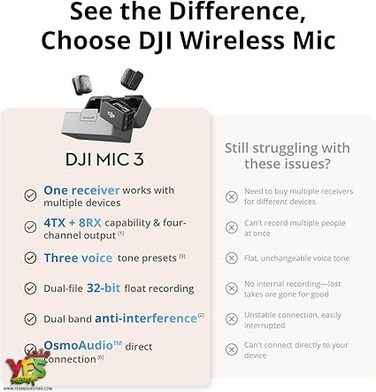 متجر يس ميديا 770999496 ميكروفون مزدوج DJI M3، لاسلكي لأجهزة ايفون - كاميرا - اندرويد