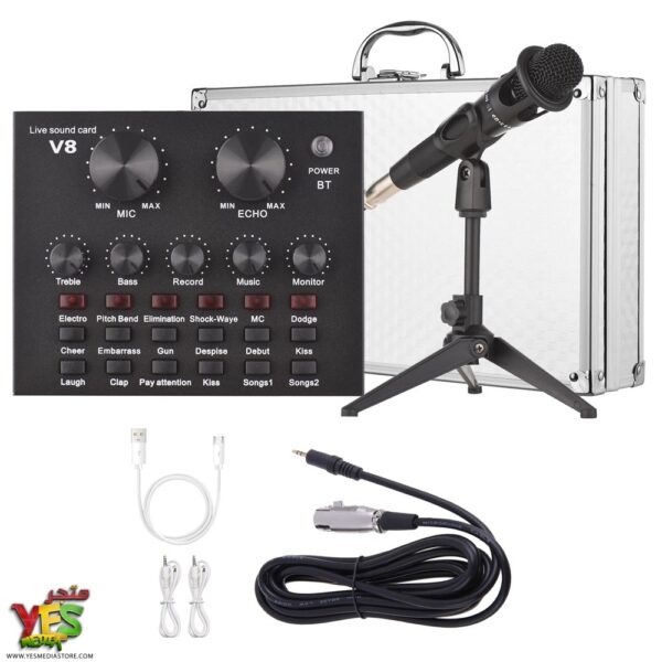 Encore300-Microphone-with-V8-Mixer-Kit طقم ميكروفون التسجيل E300 مع كرت صوت V8 أبو شنطة