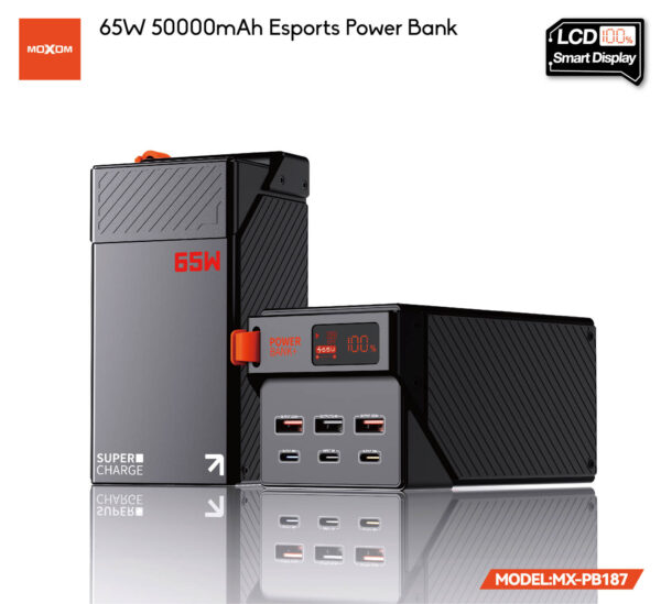 MX-PB186朋友圈 باور بنك عملاق سعة (50000mAh) الذكي 65W سوبر فاست 6 منافذ PB187