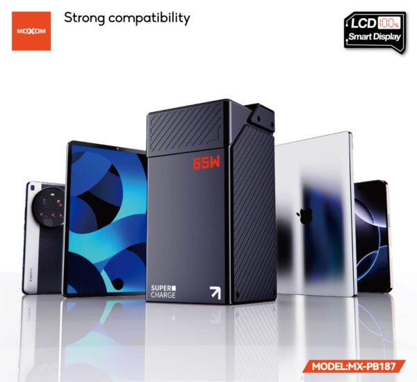 MX-PB186朋友圈 باور بنك عملاق سعة (50000mAh) الذكي 65W سوبر فاست 6 منافذ PB187