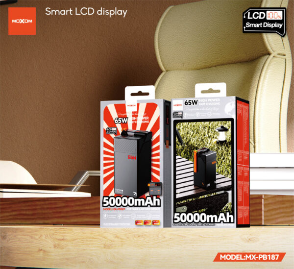 MX-PB186朋友圈 باور بنك عملاق سعة (50000mAh) الذكي 65W سوبر فاست 6 منافذ PB187