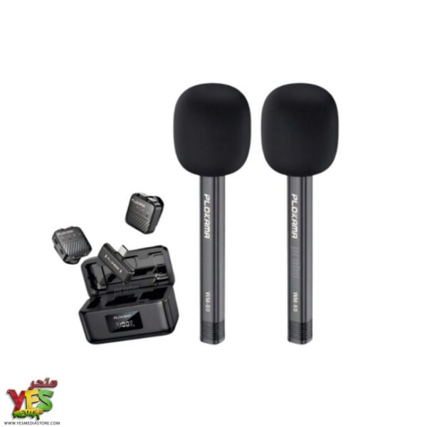 Plokama-WM-80-Remote-Lavalier-Microphone-amp-Handheld-Stic (1) ميكروفون تايب سي لاسلكي مزدوج Plokama WM-80 مع عصا يدوية للمقابلات