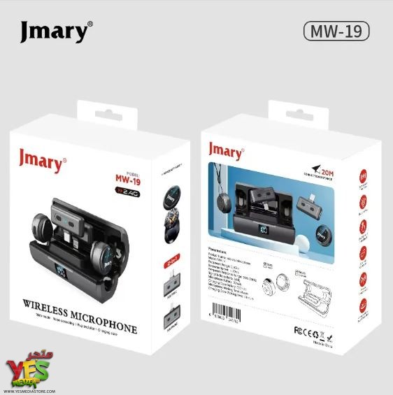 متجر يس ميديا 770999496 ميكروفون لاسلكي مزدوج وكالة جماري Jmary MW-19 ( تايب سي + آيفون )