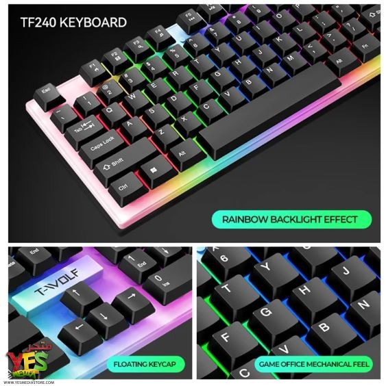 طقم جيمنج متكامل 4 في 1 T-WOLF TF240 كيبورد وماوس و سماعة رأس و ماوس باد