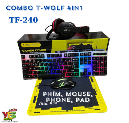 طقم جيمنج متكامل 4 في 1 T-WOLF TF240 كيبورد وماوس و سماعة رأس و ماوس باد