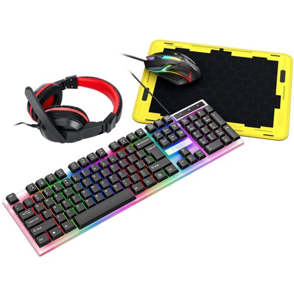 طقم جيمنج متكامل 4 في 1 T-WOLF TF240 كيبورد وماوس و سماعة رأس و ماوس باد