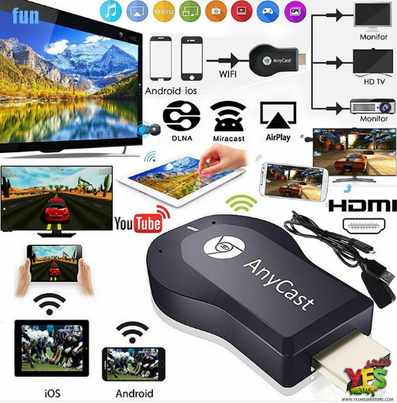 Anycast M-12 Plus Wireless Display جهاز دونجل AnyCast M12 Plus اللاسلكي لعرض شاشة الهاتف على التلفزيون