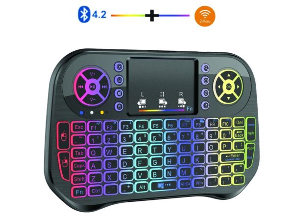 JEQANG Mini Wireless+Bluetooth Keyboard with Backlight JA-501 ميني كيبورد مع ماوس لمس لاسلكي MK للاندرويد والشاشات