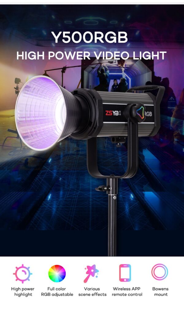 إضاءة تصوير احترافية ملونة ZSYB 500 RGB COB LED (150 واط)