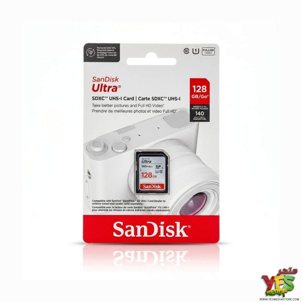 ذاكرة كاميرا SanDisk Ultra بسعة 128 جيجابايت وسرعة نقل 140 ميجابايت/ثانية