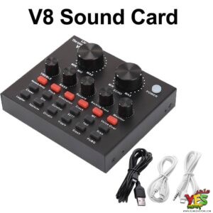 كرت صوت منفرد V8 للبث المباشر والتسجيل مع تأثيرات صوتية وبلوتوث ومغير للصوت