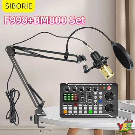 طقم استوديو تسجيل كامل ميكروفون BM800 وكرت صوت احترافي F998 للبث المباشر والبودكاست والجيمينج
